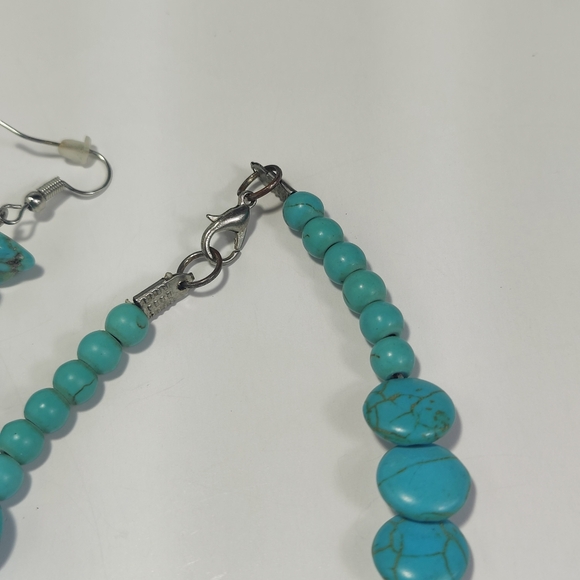 Vintage Howlite Jewelry Set Necklace Bracelet Earrings 3pc Boho - Picture 4 of 14